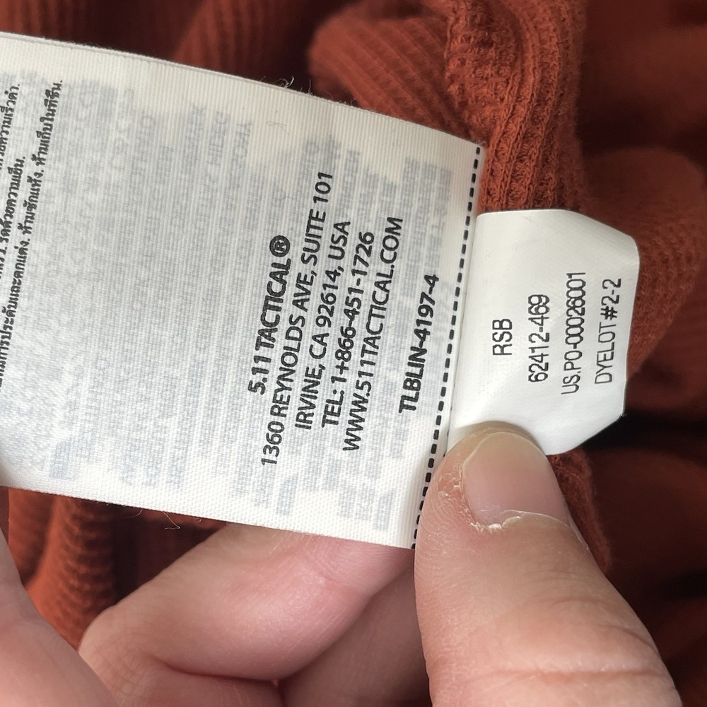 5.11 Tactical XL Thermal Long Sleeve Shirt Waffle Knit Rust Orange Outdoor - Picture 11 of 13